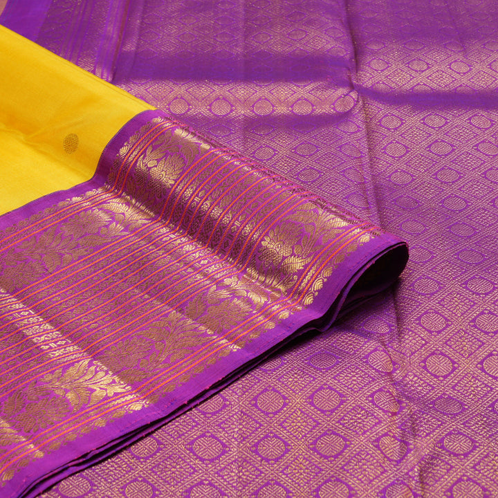 Hayagrivas Yellow Handloom Kanjivaram Silk Saree with Purple Border KBD1739A6-1