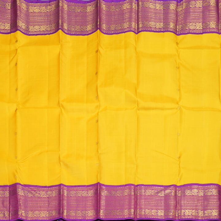 Hayagrivas Yellow Handloom Kanjivaram Silk Saree with Purple Border KBD1739A6-1