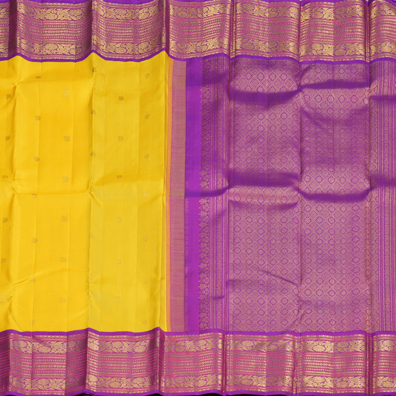 Hayagrivas Yellow Handloom Kanjivaram Silk Saree with Purple Border KBD1739A6-1