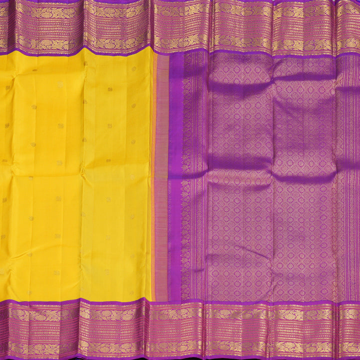 Hayagrivas Yellow Handloom Kanjivaram Silk Saree with Purple Border KBD1739A6-1