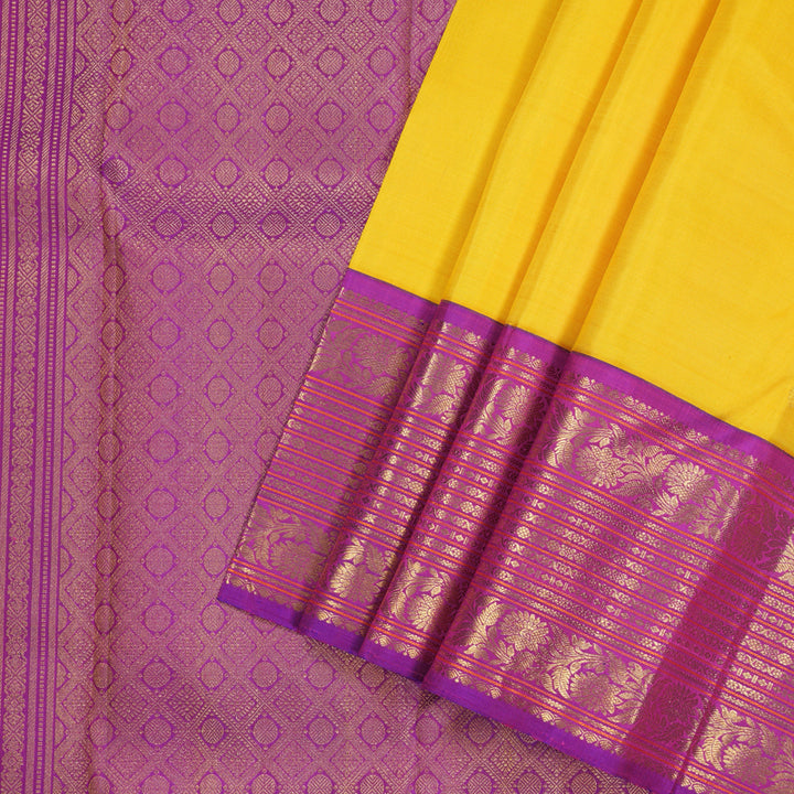 Hayagrivas Yellow Handloom Kanjivaram Silk Saree with Purple Border KBD1739A6-1