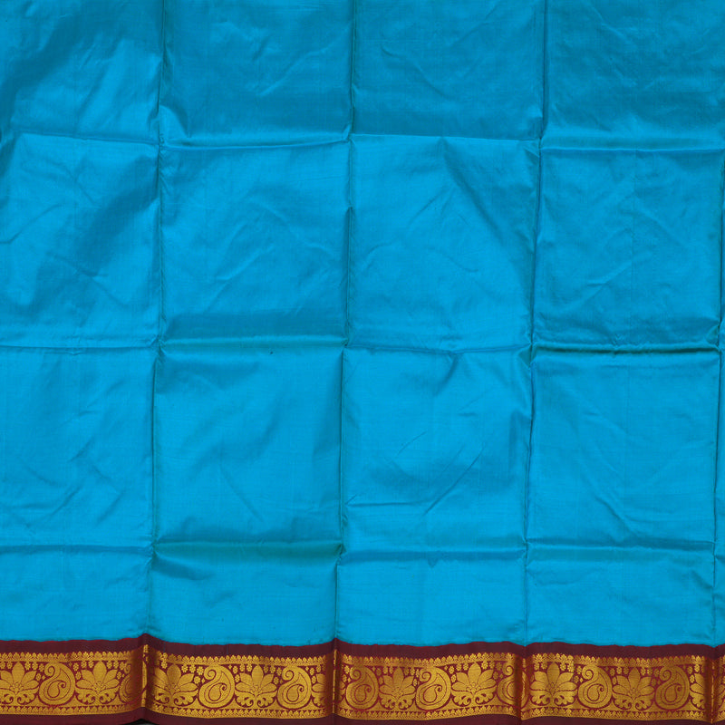 Hayagrivas Handloom Rama Blue Kanjivaram Silk Pattu Pavadai with Wine Brown Border KBD1741A10-2