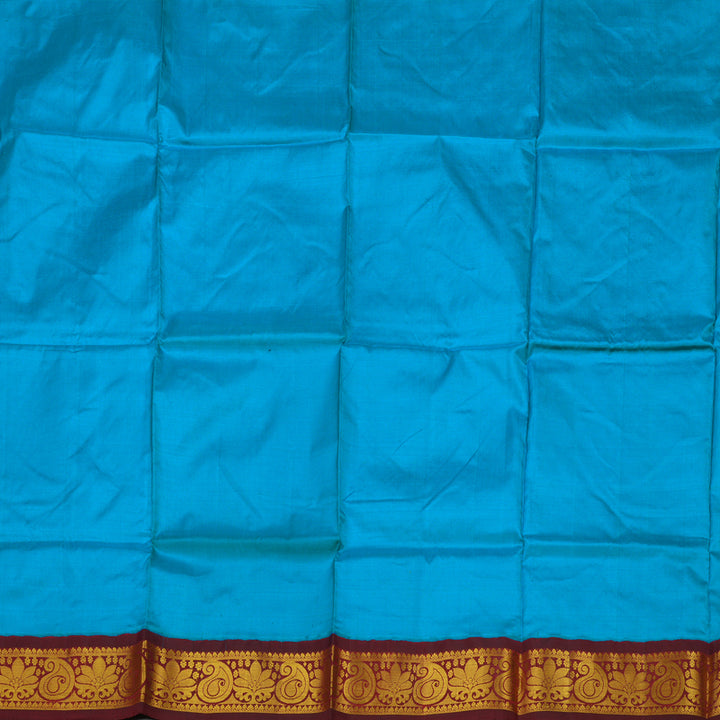 Hayagrivas Handloom Rama Blue Kanjivaram Silk Pattu Pavadai with Wine Brown Border KBD1741A10-2