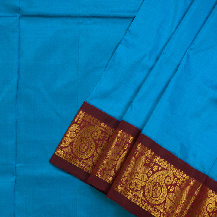 Hayagrivas Handloom Rama Blue Kanjivaram Silk Pattu Pavadai with Wine Brown Border KBD1741A10-2