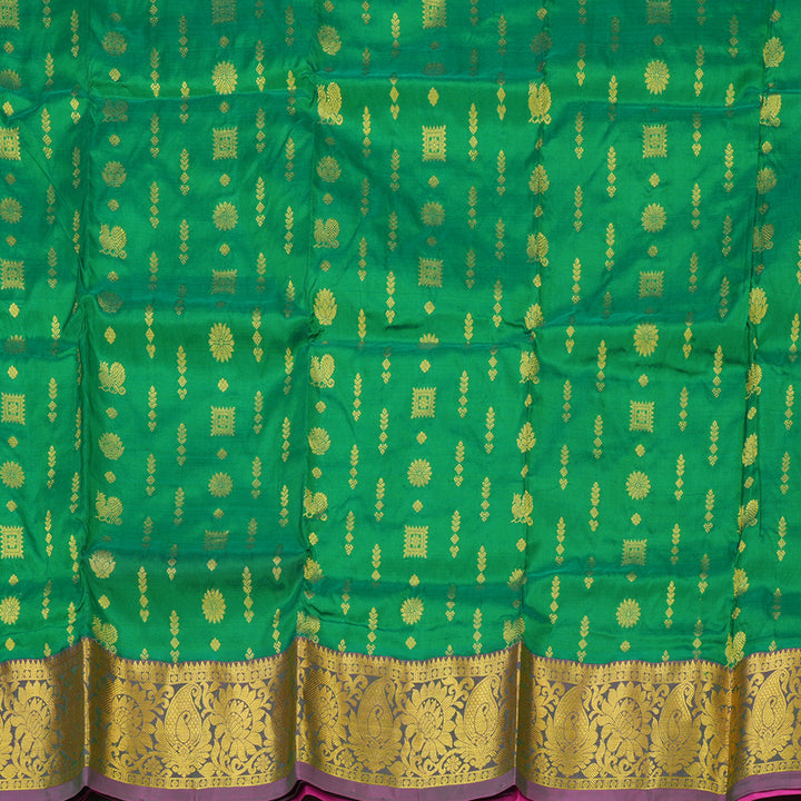 Hayagrivas Green Kanjivaram Pattu Pavadai with Purple border KBD1741A3-2
