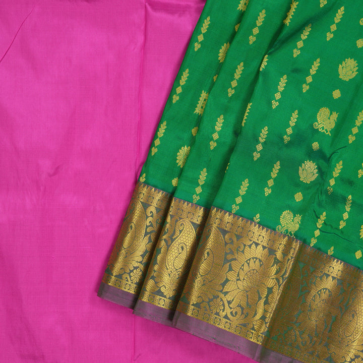 Hayagrivas Green Kanjivaram Pattu Pavadai with Purple border KBD1741A3-2