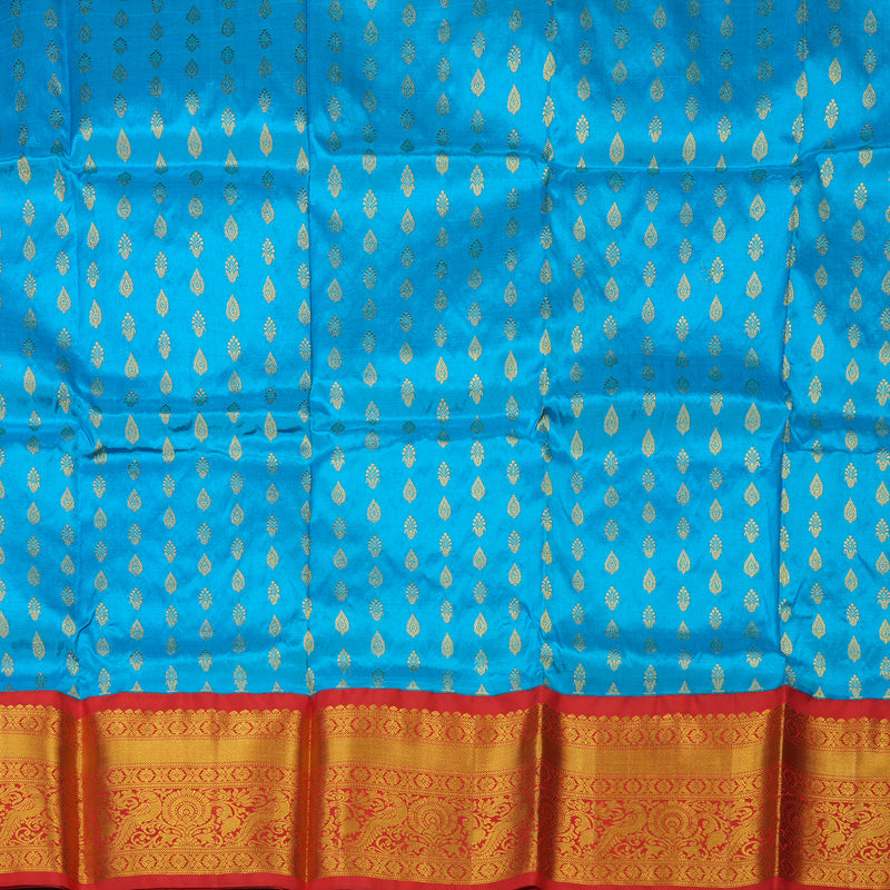 Hayagrivas Sky Blue Kanjivaram Pattu Pavadai with Red border KBD1741A4-2