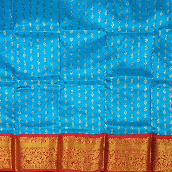 Hayagrivas Sky Blue Kanjivaram Pattu Pavadai with Red border KBD1741A4-2