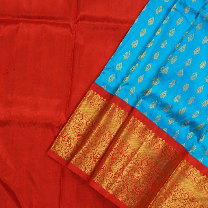 Hayagrivas Sky Blue Kanjivaram Pattu Pavadai with Red border KBD1741A4-2