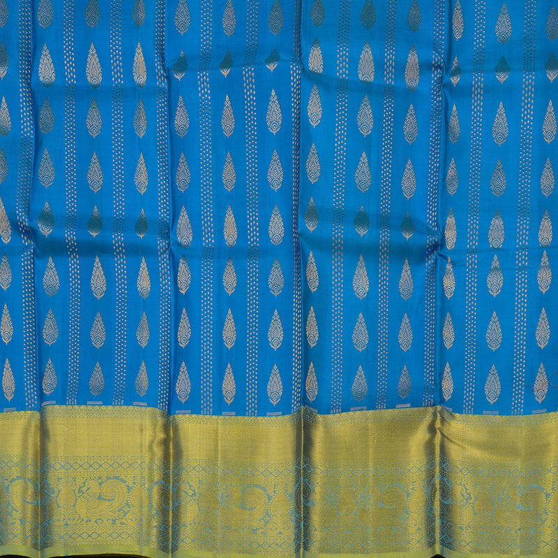 Hayagrivas Aqua blue Kanjivaram Pattu Pavadai with Sage Green border KBD1741A5-2