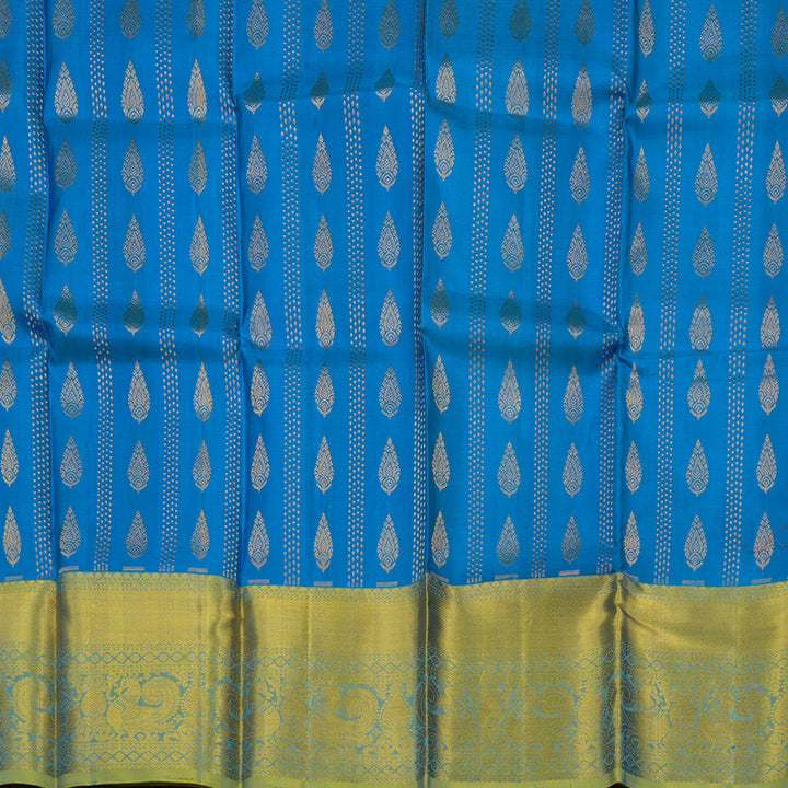 Hayagrivas Aqua blue Kanjivaram Pattu Pavadai with Sage Green border KBD1741A5-2