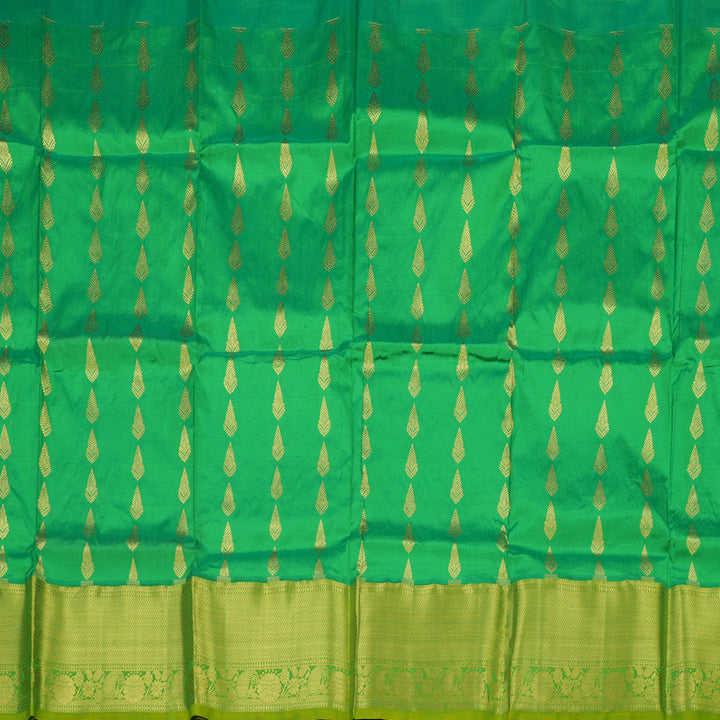 Hayagrivas Parrot Green Kanjivaram Pattu Pavadai with Lime Green Border KBD1741A7-3