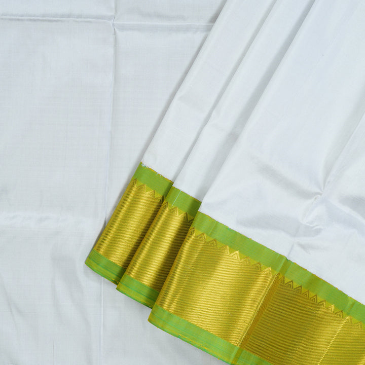 Hayagrivas Light Grey Kanjivaram Pattu Pavadai with Parrot Green border KBD1741A9-3