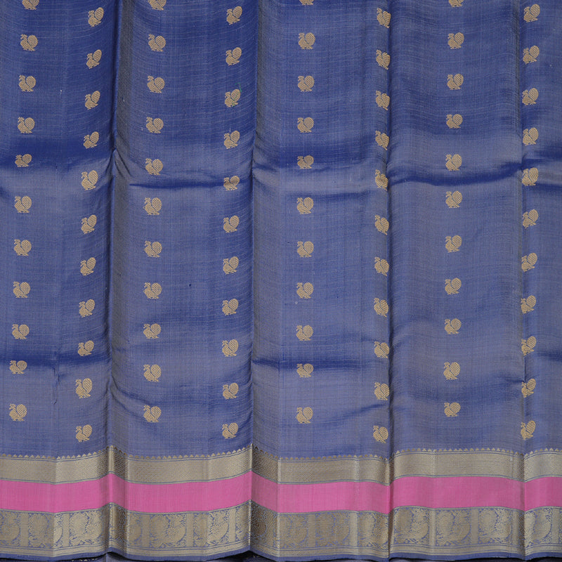 Hayagrivas Elegant Ash Grey Handloom Kanjivaram Silk Saree with Blue Border KBD1744A1-1