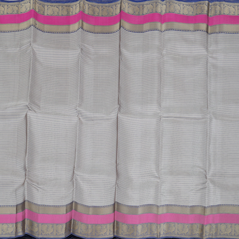 Hayagrivas Elegant Ash Grey Handloom Kanjivaram Silk Saree with Blue Border KBD1744A1-1