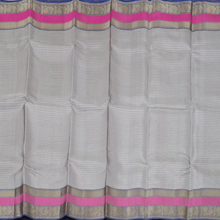 Hayagrivas Elegant Ash Grey Handloom Kanjivaram Silk Saree with Blue Border KBD1744A1-1