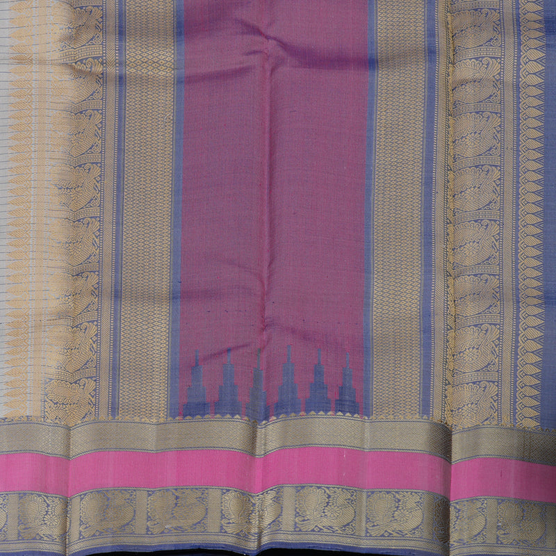 Hayagrivas Elegant Ash Grey Handloom Kanjivaram Silk Saree with Blue Border KBD1744A1-1