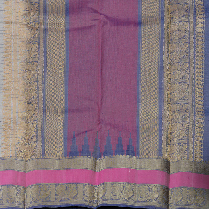 Hayagrivas Elegant Ash Grey Handloom Kanjivaram Silk Saree with Blue Border KBD1744A1-1