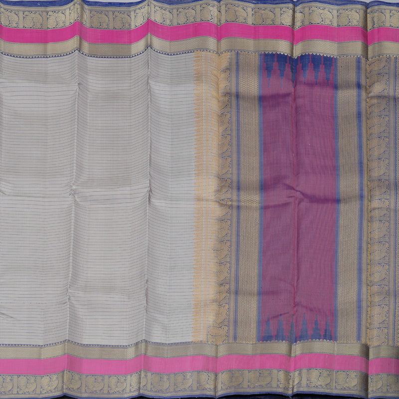 Hayagrivas Elegant Ash Grey Handloom Kanjivaram Silk Saree with Blue Border KBD1744A1-1