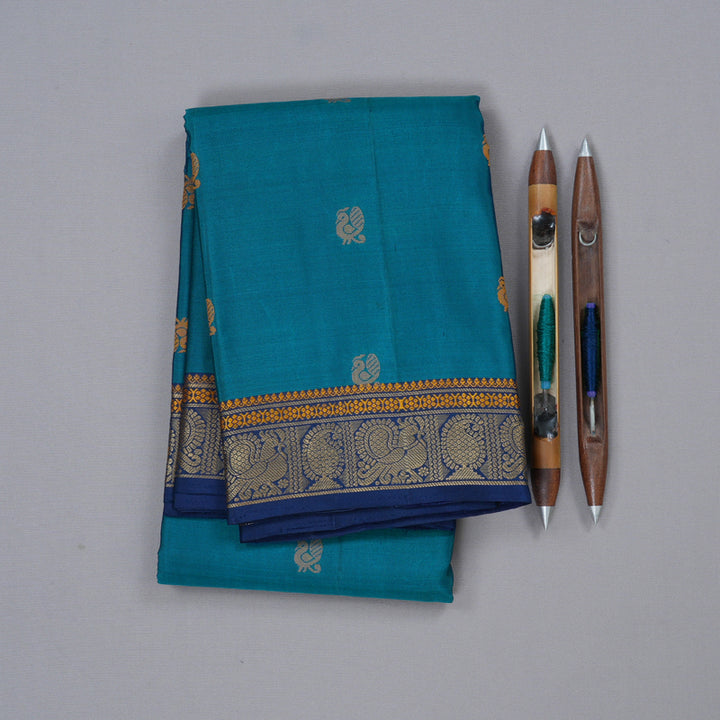 Hayagrivas Cobalt Blue Handloom Kanjivaram Silk Saree with Blue Border with KBD1744A12-3