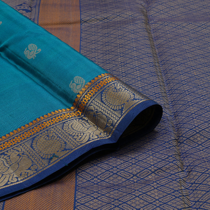 Hayagrivas Cobalt Blue Handloom Kanjivaram Silk Saree with Blue Border with KBD1744A12-3