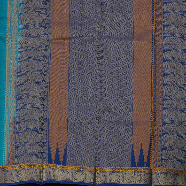 Hayagrivas Cobalt Blue Handloom Kanjivaram Silk Saree with Blue Border with KBD1744A12-3