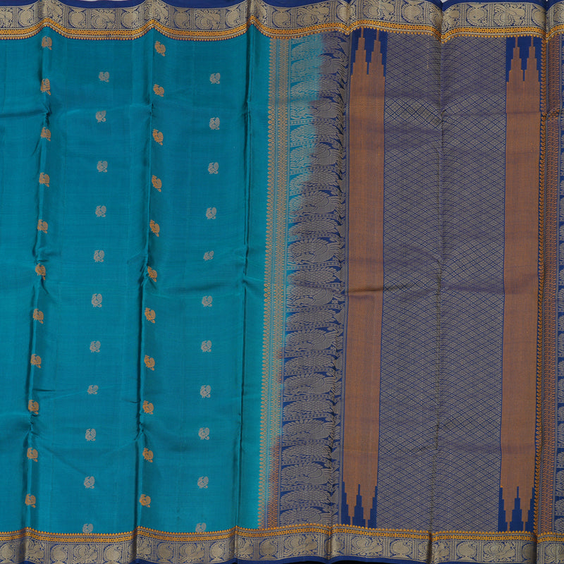 Hayagrivas Cobalt Blue Handloom Kanjivaram Silk Saree with Blue Border with KBD1744A12-3