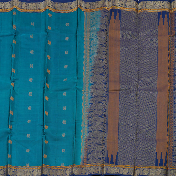 Hayagrivas Cobalt Blue Handloom Kanjivaram Silk Saree with Blue Border with KBD1744A12-3