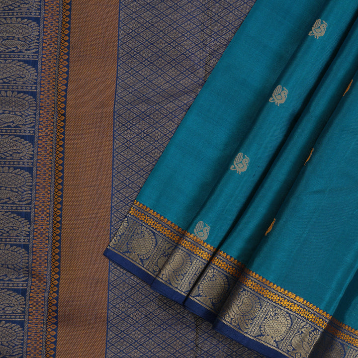 Hayagrivas Cobalt Blue Handloom Kanjivaram Silk Saree with Blue Border with KBD1744A12-3