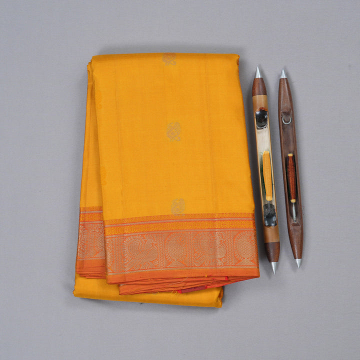Hayagrivas Mustard Handloom Kanjivaram Silk Saree with Dual Tone (Red With Yellow) Border-KBD1744A12-4