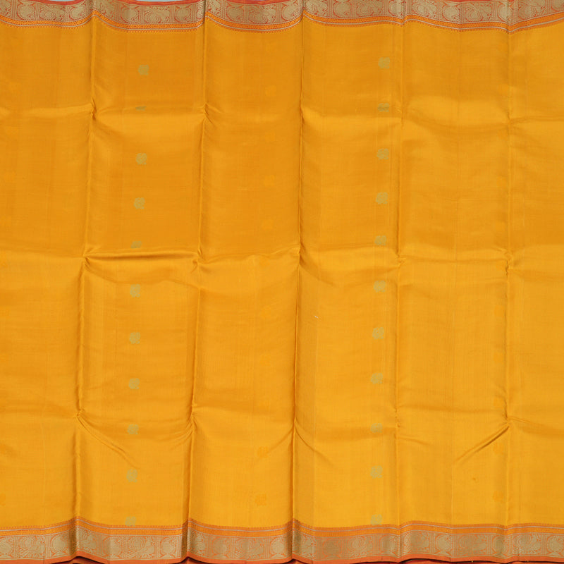 Hayagrivas Mustard Handloom Kanjivaram Silk Saree with Dual Tone (Red With Yellow) Border-KBD1744A12-4