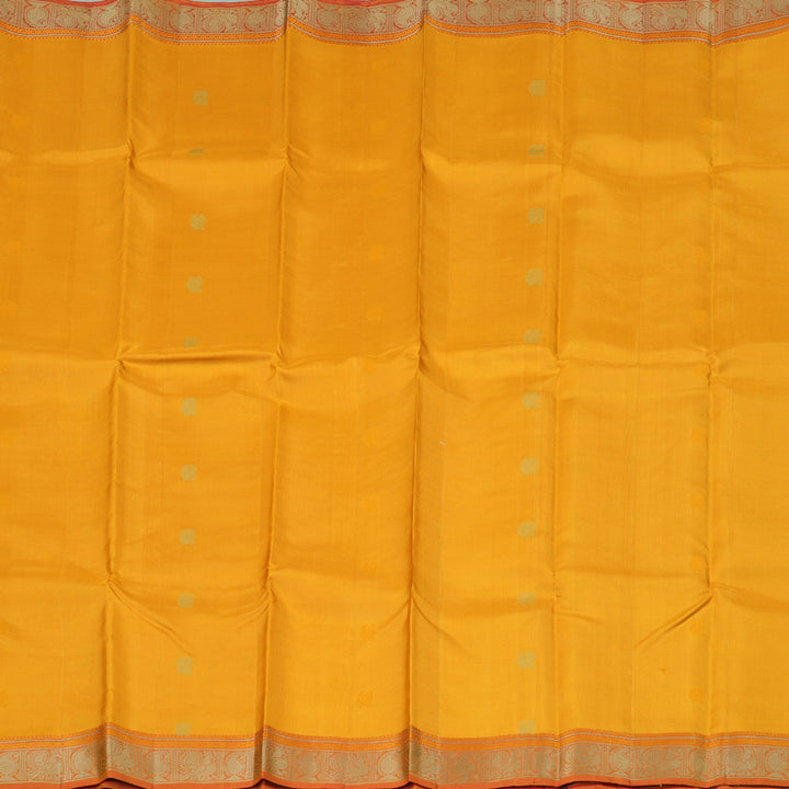 Hayagrivas Mustard Handloom Kanjivaram Silk Saree with Dual Tone (Red With Yellow) Border-KBD1744A12-4