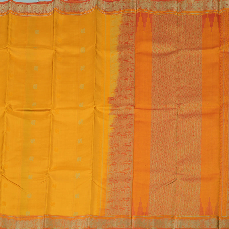 Hayagrivas Mustard Handloom Kanjivaram Silk Saree with Dual Tone (Red With Yellow) Border-KBD1744A12-4