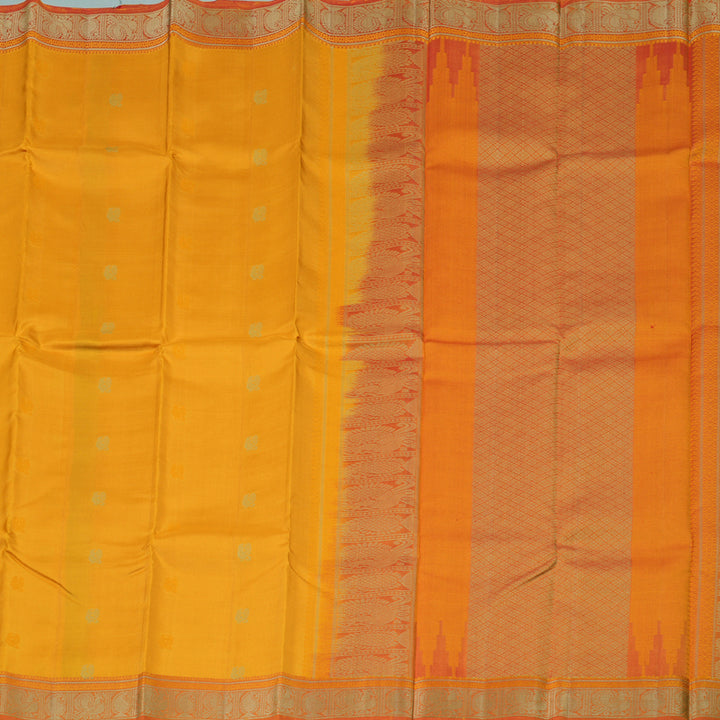 Hayagrivas Mustard Handloom Kanjivaram Silk Saree with Dual Tone (Red With Yellow) Border-KBD1744A12-4