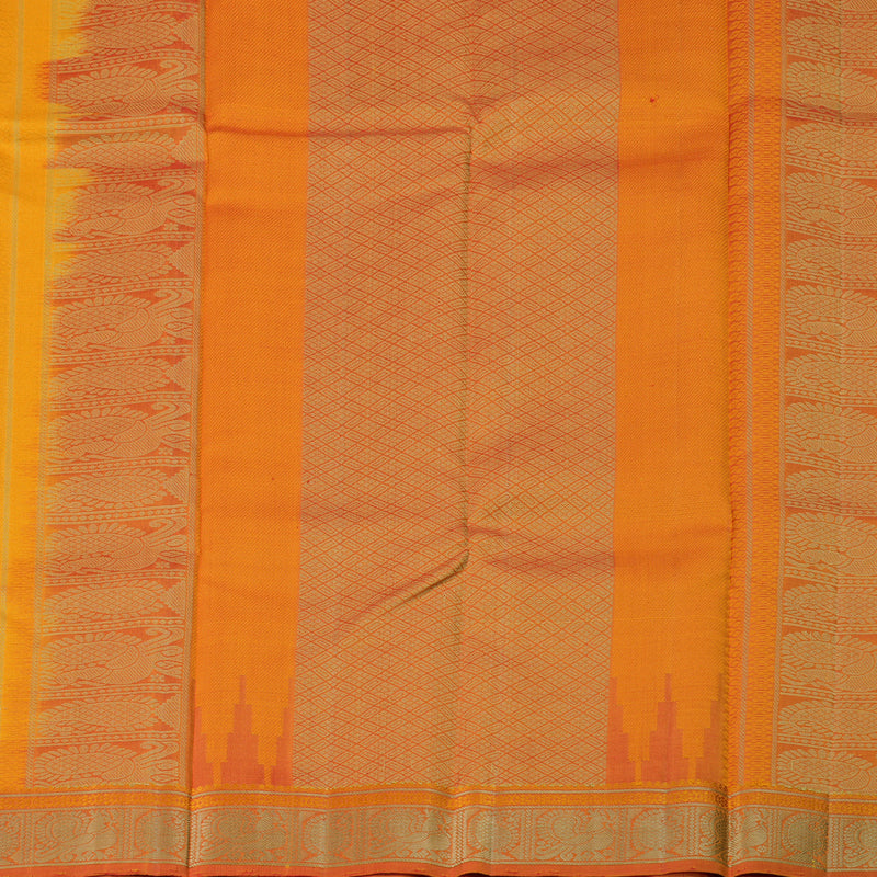 Hayagrivas Mustard Handloom Kanjivaram Silk Saree with Dual Tone (Red With Yellow) Border-KBD1744A12-4