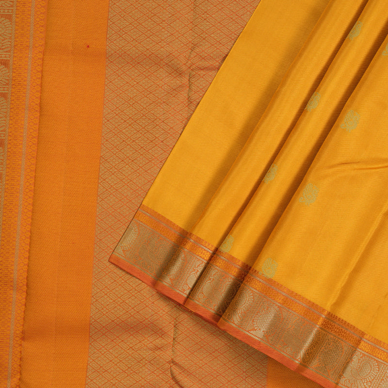 Hayagrivas Mustard Handloom Kanjivaram Silk Saree with Dual Tone (Red With Yellow) Border-KBD1744A12-4