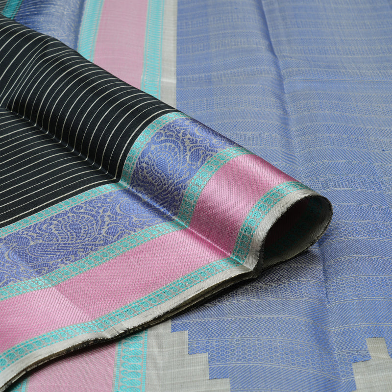 Hayagrivas Stunning Black Handloom Kanjivaram Silk Saree with Ash Grey Border KBD1744A7-2