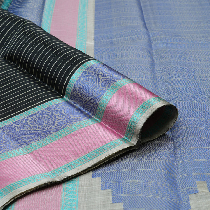 Hayagrivas Stunning Black Handloom Kanjivaram Silk Saree with Ash Grey Border KBD1744A7-2