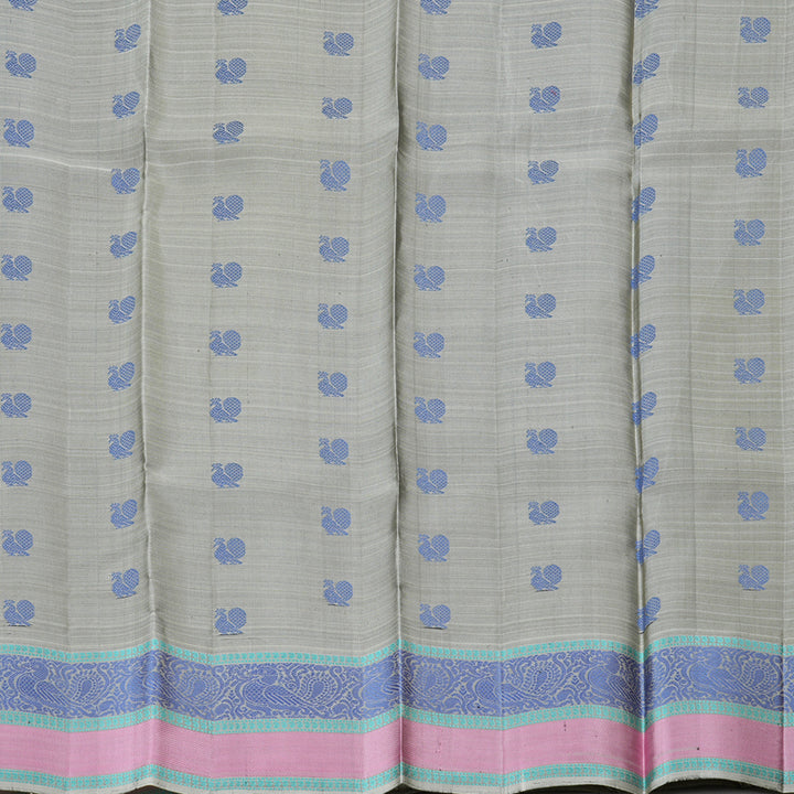 Hayagrivas Stunning Black Handloom Kanjivaram Silk Saree with Ash Grey Border KBD1744A7-2