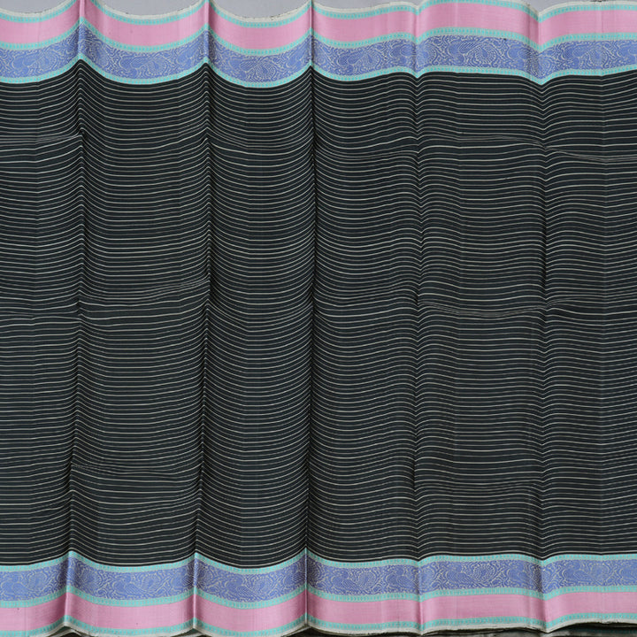 Hayagrivas Stunning Black Handloom Kanjivaram Silk Saree with Ash Grey Border KBD1744A7-2
