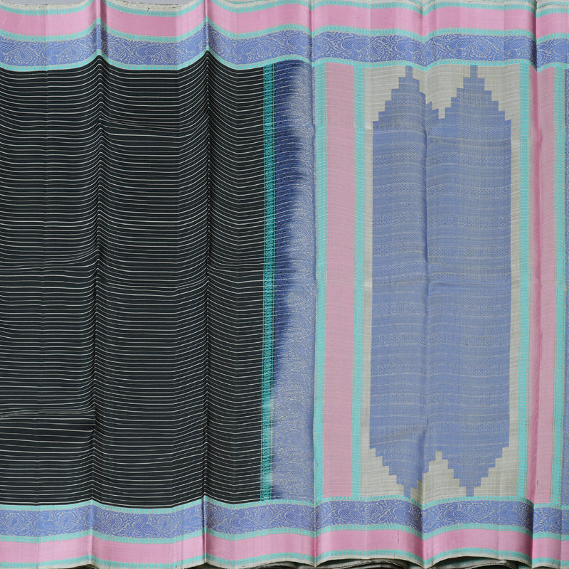 Hayagrivas Stunning Black Handloom Kanjivaram Silk Saree with Ash Grey Border KBD1744A7-2