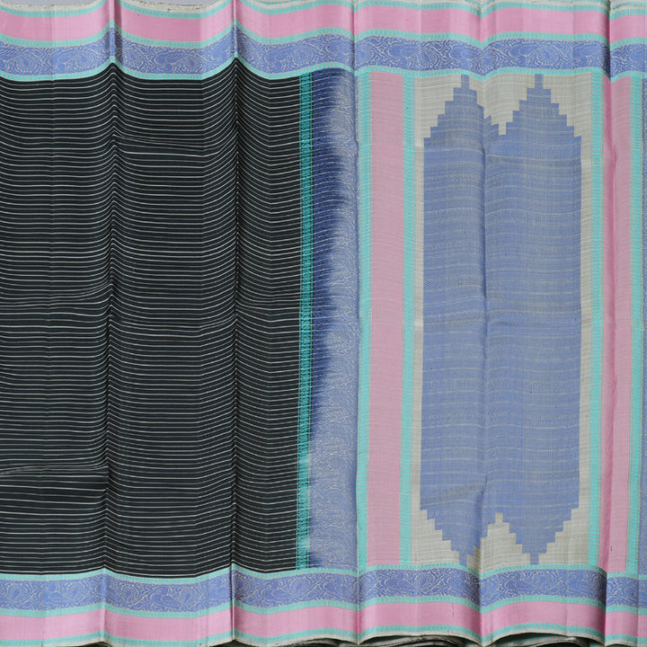 Hayagrivas Stunning Black Handloom Kanjivaram Silk Saree with Ash Grey Border KBD1744A7-2