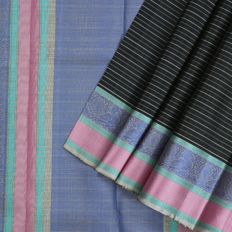 Hayagrivas Stunning Black Handloom Kanjivaram Silk Saree with Ash Grey Border KBD1744A7-2