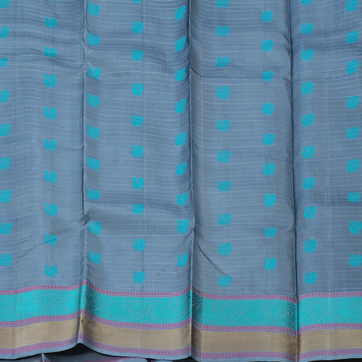 Hayagrivas Light Lemon Yellow Handloom Kanjivaram Silk Saree with Powder Blue Border with KBD1744A7-3