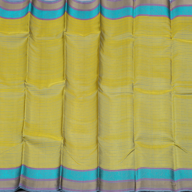 Hayagrivas Light Lemon Yellow Handloom Kanjivaram Silk Saree with Powder Blue Border with KBD1744A7-3
