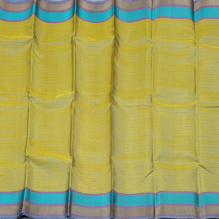 Hayagrivas Light Lemon Yellow Handloom Kanjivaram Silk Saree with Powder Blue Border with KBD1744A7-3