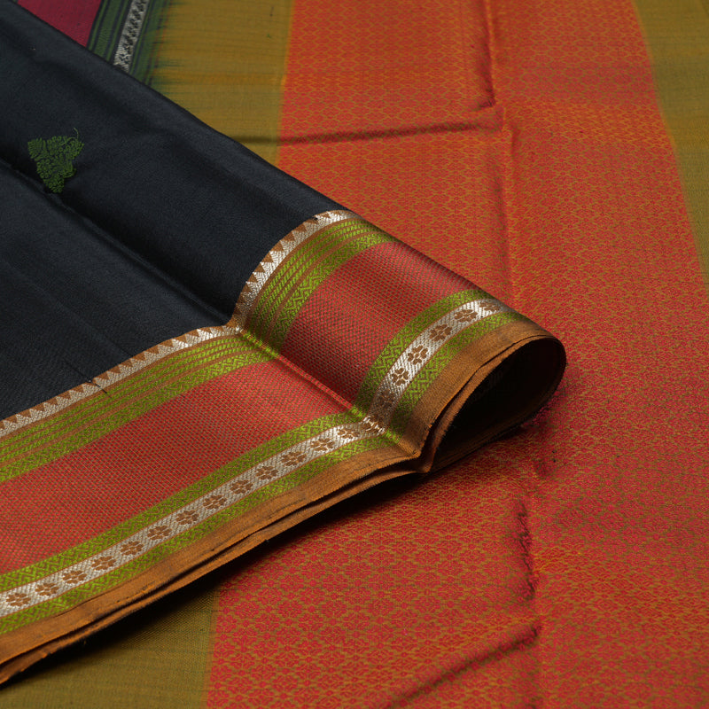 Hayagrivas Black Handloom Kanjivaram Silk Saree with Honey Mustard Border-KBD1745A1-2