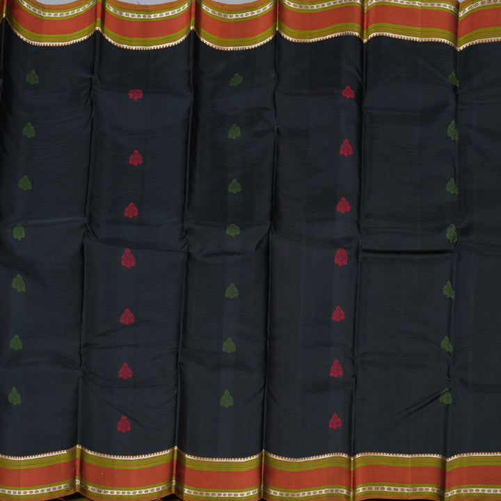 Hayagrivas Black Handloom Kanjivaram Silk Saree with Honey Mustard Border-KBD1745A1-2
