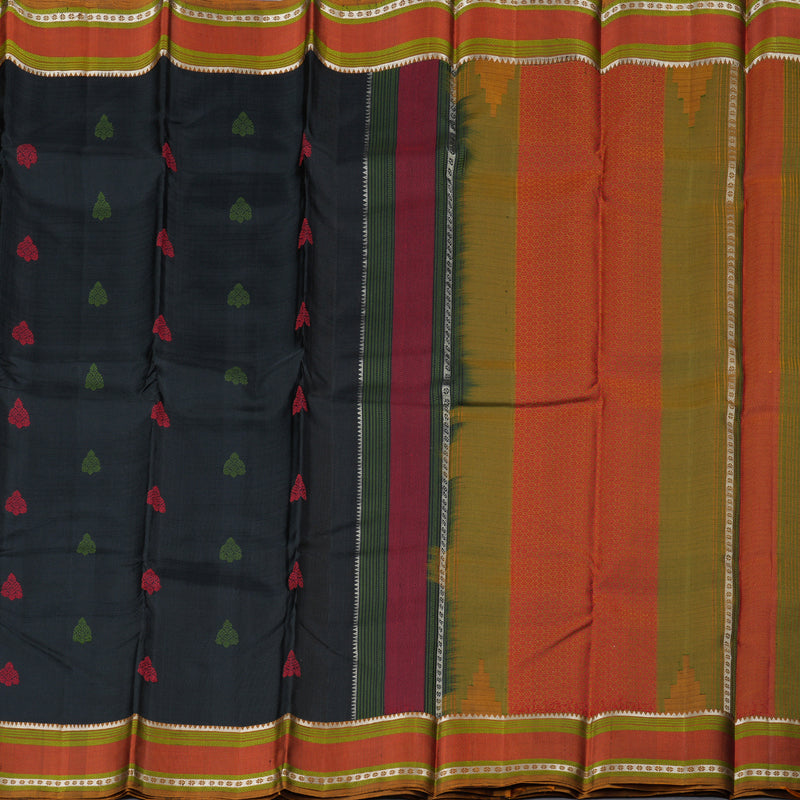 Hayagrivas Black Handloom Kanjivaram Silk Saree with Honey Mustard Border-KBD1745A1-2