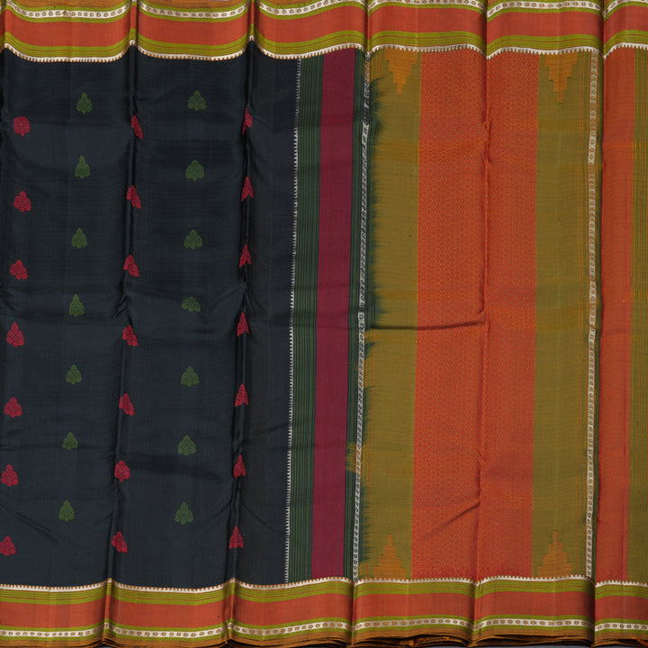 Hayagrivas Black Handloom Kanjivaram Silk Saree with Honey Mustard Border-KBD1745A1-2